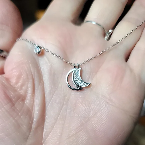 Sterling silver & white Topaz 🌙 moon phase necklace 16" - Picture 3 of 7